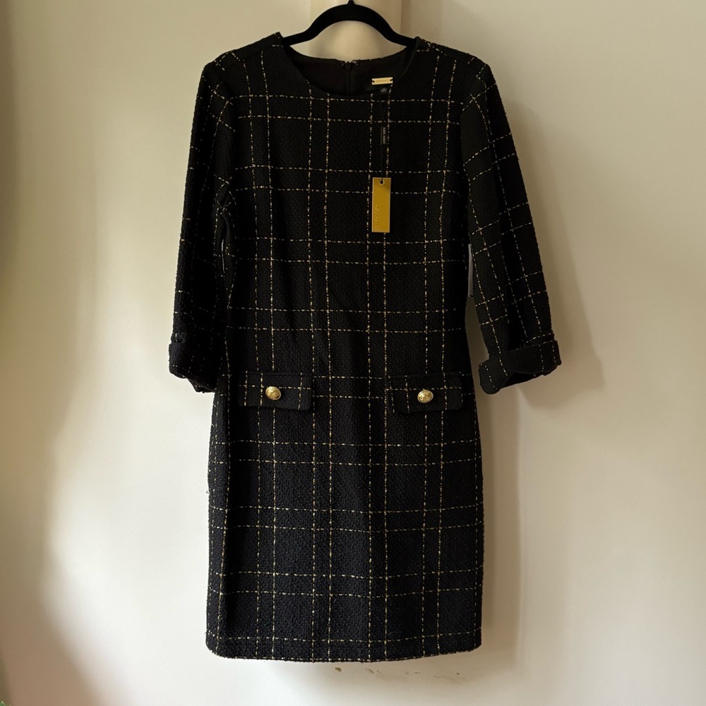 NWT Alexia Admor Windowpane 3/4 Sleeve Tweed Shift Dress - 10 - Picture 4 of 11